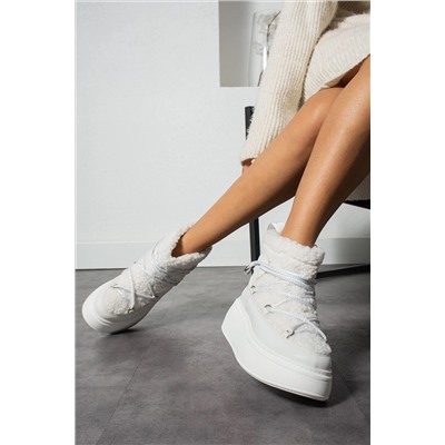 Yula Fashion Shoes Moon Beyaz Kürklü Yüksek Taban Kar Botu Moon-1