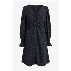 Schwarz mit floralem Muster - TENCEL™ Langärmeliges Teekleid