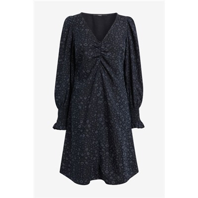 Schwarz mit floralem Muster - TENCEL™ Langärmeliges Teekleid