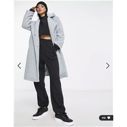 QED London oversized longline borg coat in blue