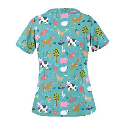 UA On The Farm Amazing Aqua Scallop Neck Scrub Top