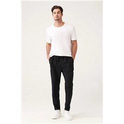 Avva Erkek Siyah Yandan Cepli Beli Lastikli Keten Dokulu Relaxed Fit Rahat Kesim Pantolon E003052