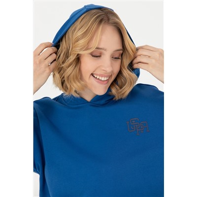 Kadın Saks Kapüşonlu Sweatshirt