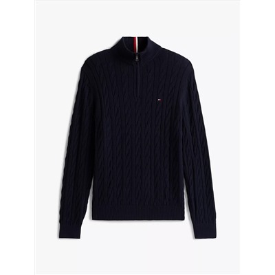Cable Knit Mockneck Quarter-Zip Sweater