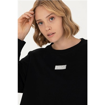 Kadın Siyah Bisiklet Yaka Basic Sweatshirt