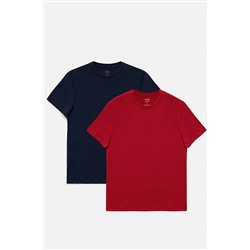 Avva Erkek Lacivert-bordo 2'li %100 Pamuk Bisiklet Yaka Slim Fit T-shirt E001012