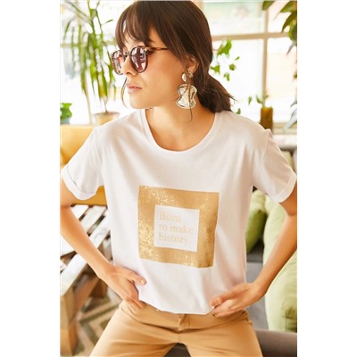 Olalook, Kadın Beyaz Sim Detaylı T-shirt TSH-19000322