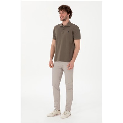 Erkek Slim Fit Polo Yaka Vizon Basic Tişört