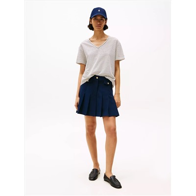 Linen-Blend Stripe V-Neck Top
