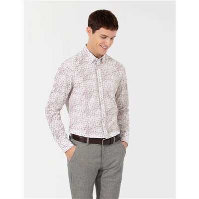 Bej Slim Fit Uzun Kollu Gömlek