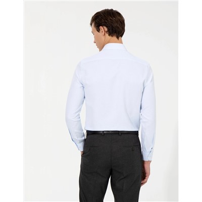 Açık Mavi Slim Fit Armürlü Uzun Kollu Gömlek