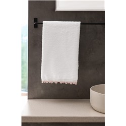 Melly Kroşeli %100 Pamuk Yüz Havlusu - Beyaz/Pudra - 50x70 cm