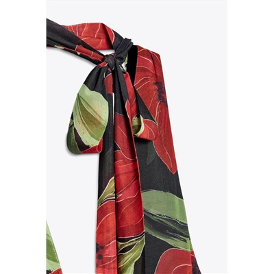 FLORAL PRINT TULLE SCARF DRESS