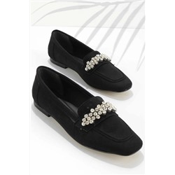 Bambi Siyah Süet Kadın Loafer Ayakkabı K01839216102