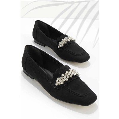 Bambi Siyah Süet Kadın Loafer Ayakkabı K01839216102