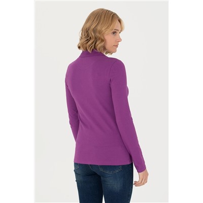 Kadın Violet Basic Polo Yaka Sweatshirt