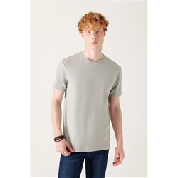 Avva Erkek Gri %100 Pamuk Nefes Alan Bisiklet Yaka Slim Fit T-shirt E001000