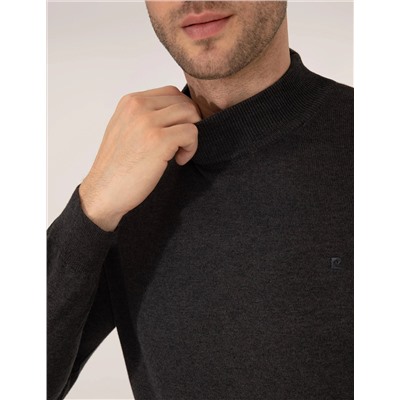 Antrasit Melanj Slim Fit Yarım Balıkçı Basic Triko Kazak