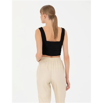 Siyah Crop Top Bluz