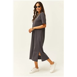 Olalook, Kadın Füme Yanı Yırtmaçlı Oversize Pamuk Elbise ELB-19001880