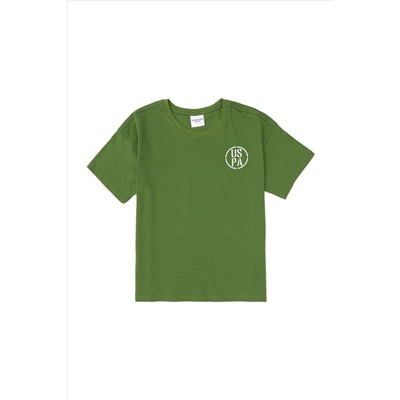 Erkek Çocuk Yeşil Oversize Bisiklet Yaka Tişört