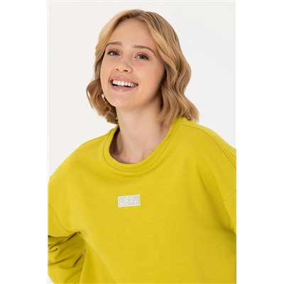 Kadın Fıstık Yeşili Bisiklet Yaka Basic Sweatshirt