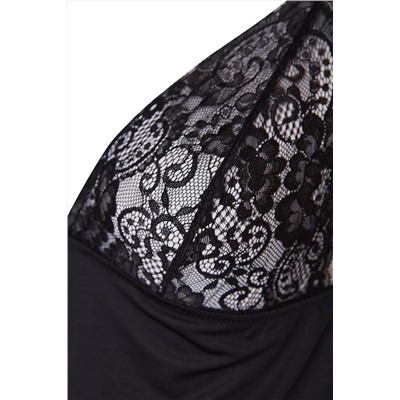 Siyah Pencere/Cut Out Detaylı İp Askılı Örme Büyük Beden Babydoll TBBAW25DH00000