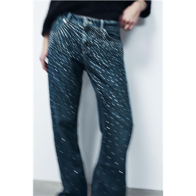 TRF RELAXED OVERSIZE RHINESTONE MID-WAIST JEANS