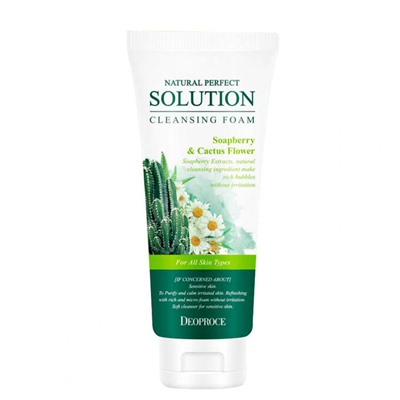 DEOPROCE NATURAL PERFECT SOLUTION CLEANSING FOAM SOAP BERRY &amp; CACTUS FLOWER Пенка для умывания с экстрактом цветков кактуса и мыльным орехом 170г