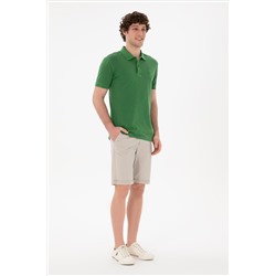 Erkek Slim Fit Polo Yaka Yeşil Basic Tişört