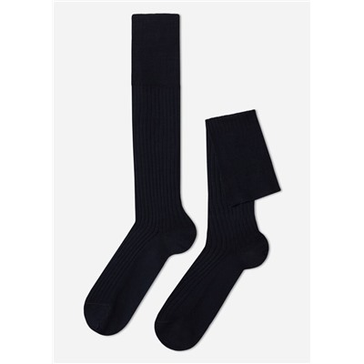 Lange gerippte Herrensocken mit Fil d‘Ecosse