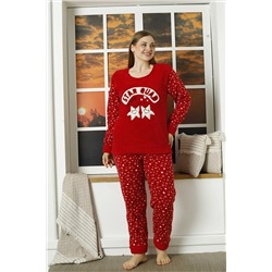 Mossta Star Quad Polar Büyük Beden Pijama Takımı Kırmızı BY15933