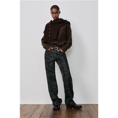 TRF MID-WAIST FLOCKED ANIMAL PRINT JEANS