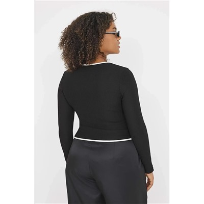 Teen Siyah Kontrast Biye Detaylı Fitted/Vücuda Oturan Fermuarlı Yaka Esnek Örme Bluz TBBAW26AF00041