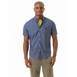 SHORT SLEEVE SLUB CHAMBRAY WOVEN SHIRT