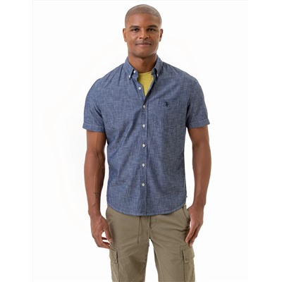 SHORT SLEEVE SLUB CHAMBRAY WOVEN SHIRT