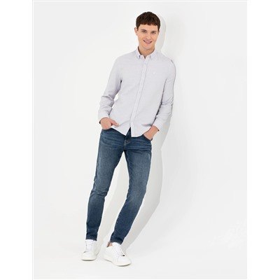 Açık Gri Slim Fit Uzun Kollu Gömlek
