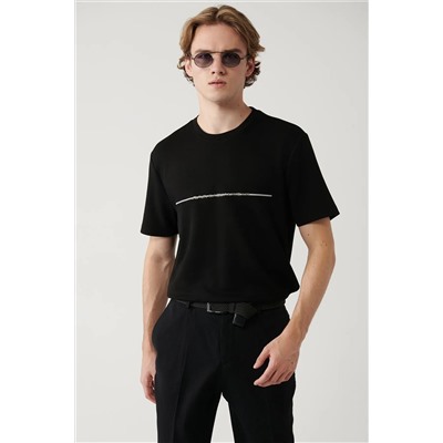 Avva, Erkek Siyah Bisiklet Yaka Baskılı Interlok T-shirt A41y1132