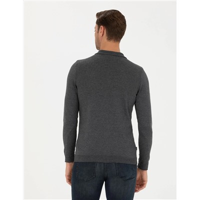 Antrasit Melanj Slim Fit Basic Kazak