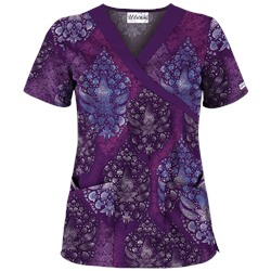 UA Paisley Bliss Eggplant Mock Crossover Scrub Top