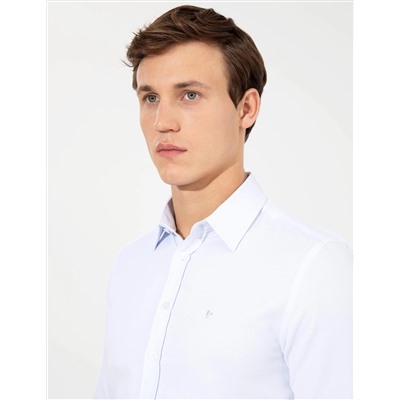 Açık Mavi Slim Fit Armürlü Klasik Gömlek