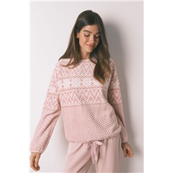 Pijama largo polar rosa cenefa