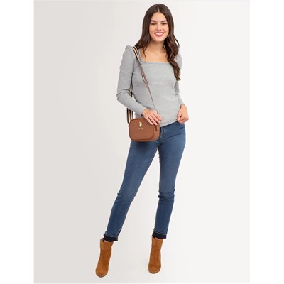 LONG SLEEVE SQUARE NECK RIBBED TOP