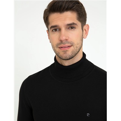 Siyah Slim Fit Balıkçı Yaka Basic Triko Kazak