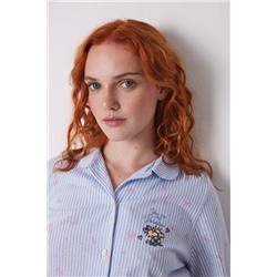 Pijama camisero largo 100% algodón Snoopy azul rayas