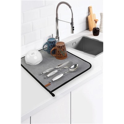 HAMUR Microfiber Bulasik Kurutma Mati Kurulama Bezi Kurutma Örtüsü Tezgah Üstü Gri E50MF08524M