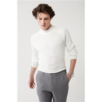 Avva Erkek Ekru Yüksek Bisiklet Yaka Kamuflaj Desenli Rayon Standart Fit Normal Kesim Triko Kazak A32y504 A32Y5046