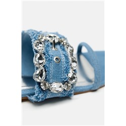 DENIM FLAT SLIDER SANDALS WITH BUCKLE