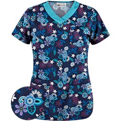 UA Mystic Garden Navy V-Neck Print Scrub Top