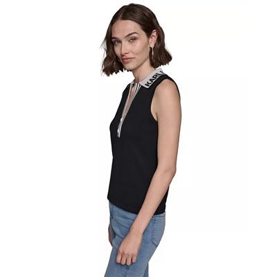 KARL LAGERFELD PARIS Women's Sleeveless Logo Polo Sweater